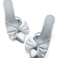 Womens Bow Heels Mules Pointed Closed Toe Sandals Rhinestone Satin Backless Wedding Shoes