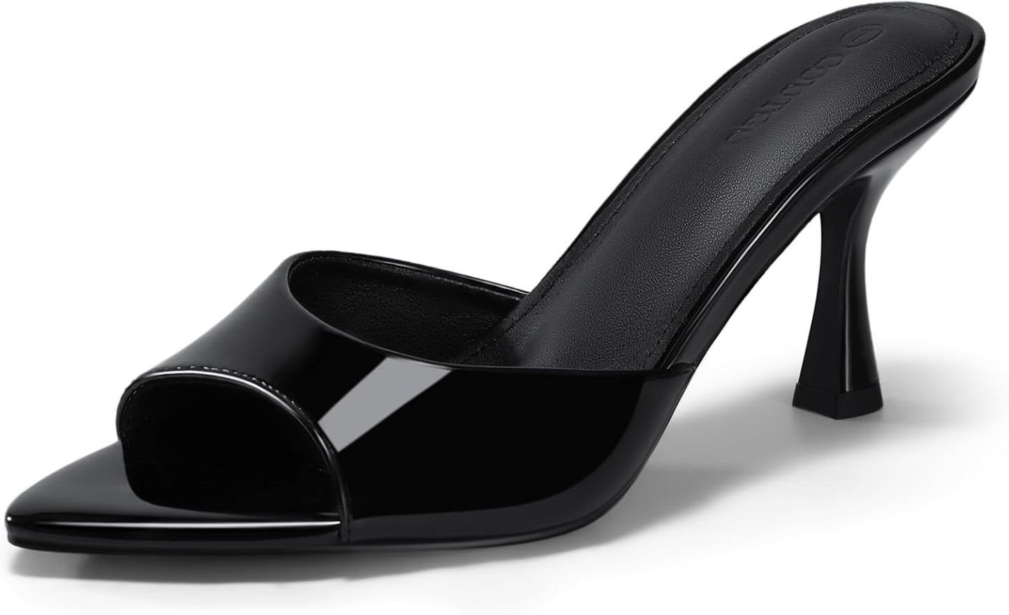 Womens Heeled Mules Pointed Peep Toe High Heels Slip On Backless Mule Sandals Dress Shoes