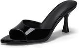 Womens Heeled Mules Pointed Peep Toe High Heels Slip On Backless Mule Sandals Dress Shoes