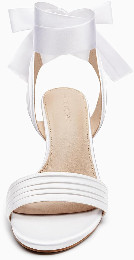 Womens Strappy High Heels Chunky Heeled Sandals Bow Tie Lace Up Open Toe Pumps Dress Wedding Comfortable Shoes