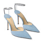 Women's Heeled Sandals Crystal Chain Ankle Straps Rhinestones Buckle High Heels Stiletto Slip On Wedding Party Satin Dress Shoes
