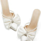 Womens Bow Heels Mules Pointed Closed Toe Sandals Rhinestone Satin Backless Wedding Shoes