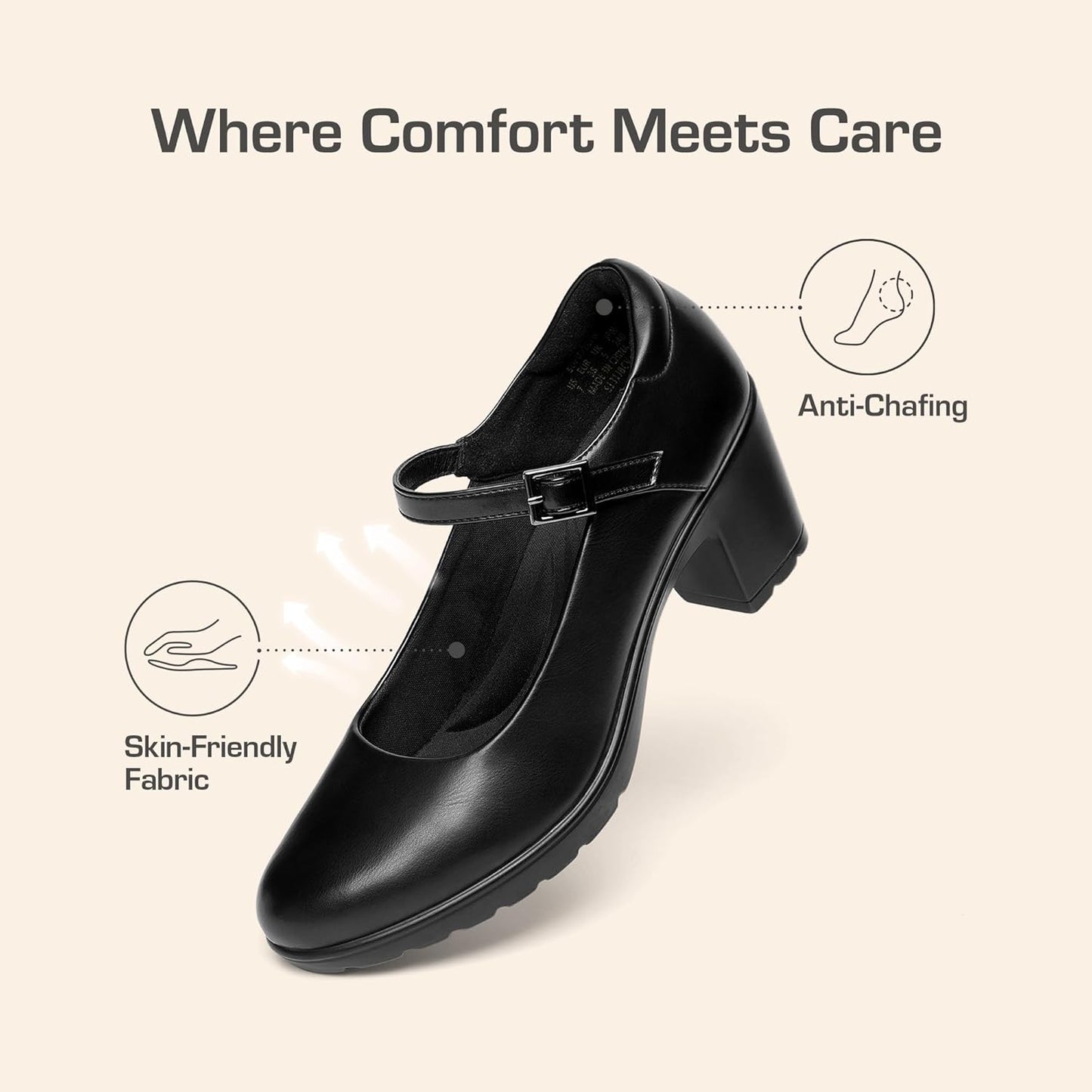 Women's Chunky Low Block Heels Mary Jane Closed Toe Work Pumps Comfortable Round Toe Dress Wedding Shoes EDENIA