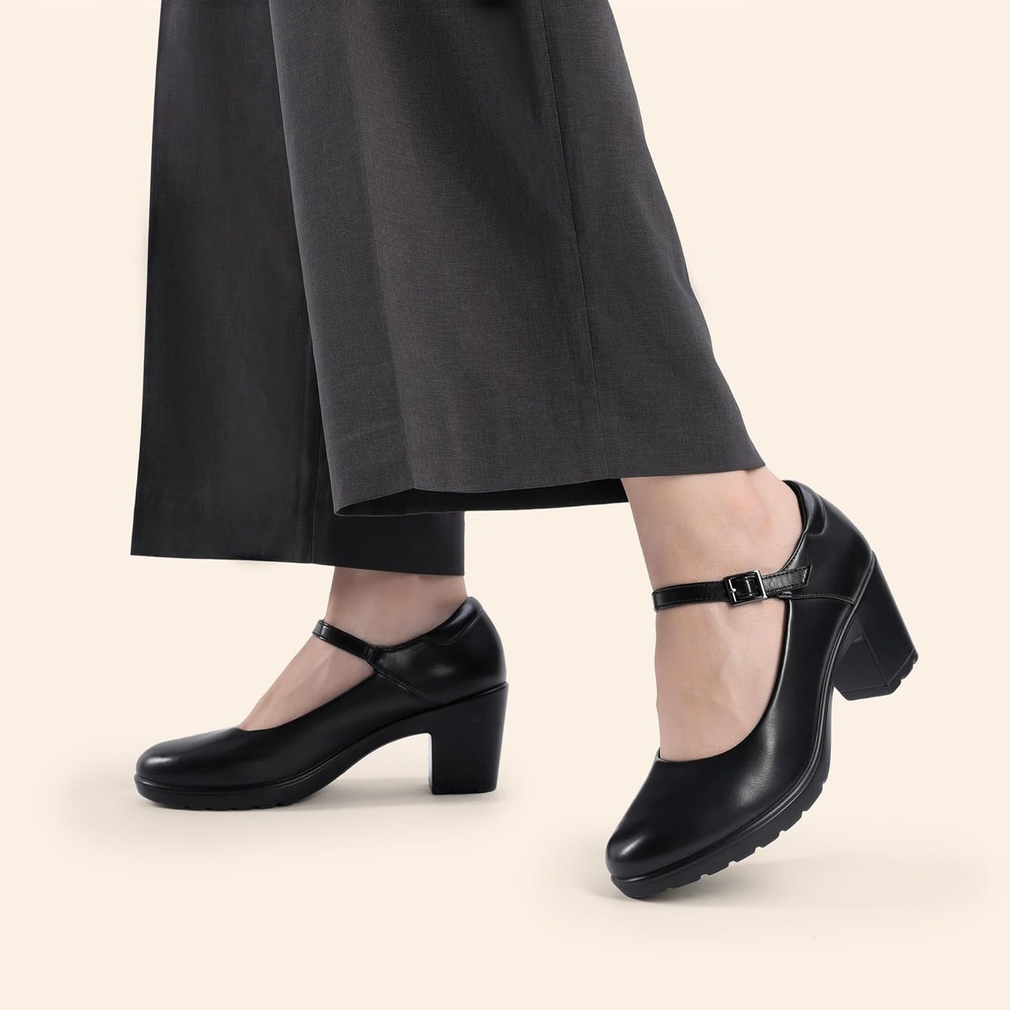 Women's Chunky Low Block Heels Mary Jane Closed Toe Work Pumps Comfortable Round Toe Dress Wedding Shoes EDENIA