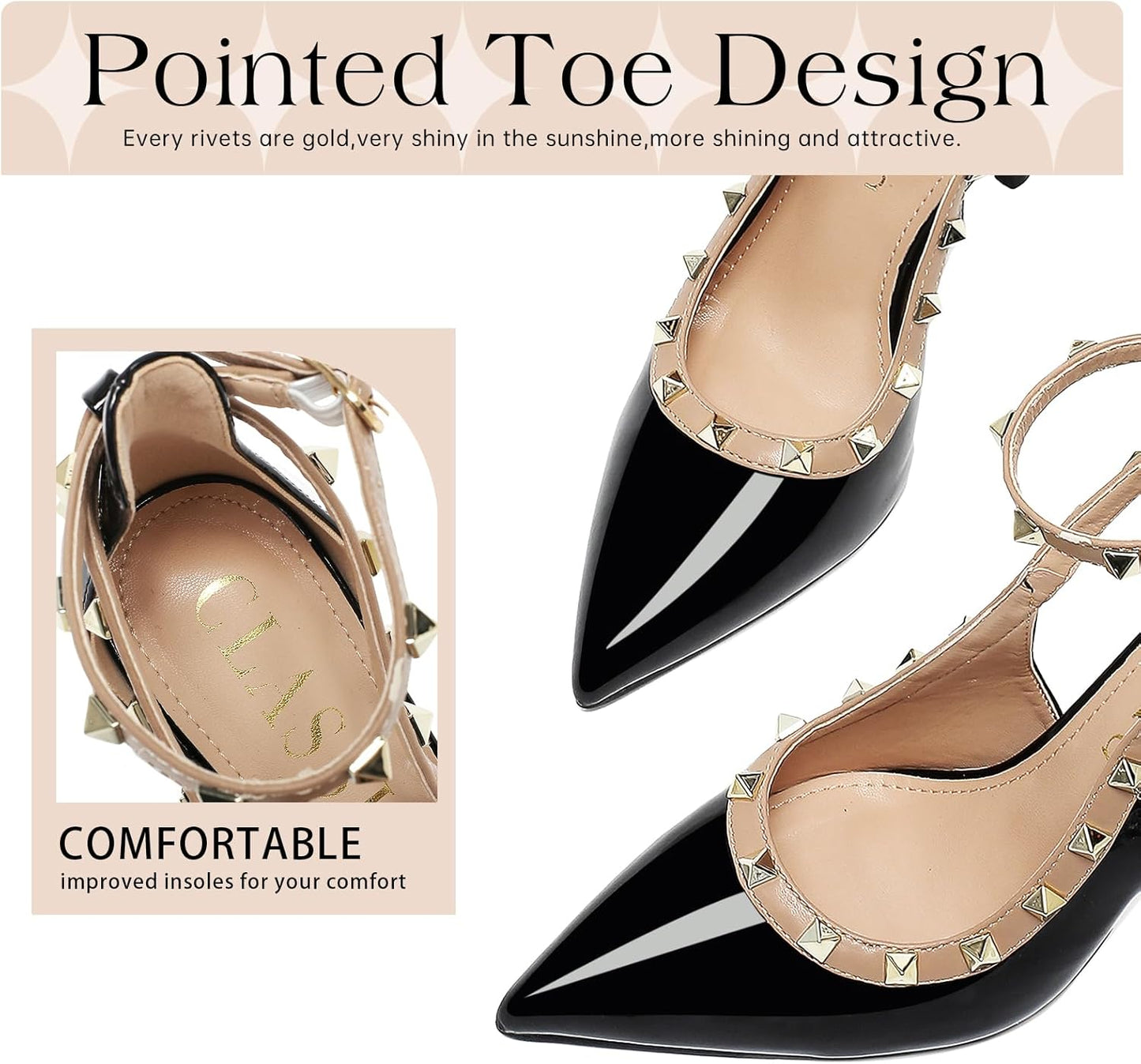 Womens Closed Toe Pointed Toe Pumps Heels, Buckle Ankle Strappy Dress Shoes for Women, Ladies Sexy Stiletto High Heeled Sandals