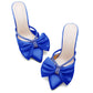 Womens Bow Heels Mules Pointed Closed Toe Sandals Rhinestone Satin Backless Wedding Shoes