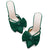 Womens Bow Heels Mules Pointed Closed Toe Sandals Rhinestone Satin Backless Wedding Shoes