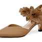 Women's low-heeled open-toe dress shoes, comfortable closed-toe flower-decorated flat-heeled ballroom pumps, suitable for formal occasions.