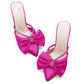 Womens Bow Heels Mules Pointed Closed Toe Sandals Rhinestone Satin Backless Wedding Shoes