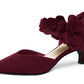 Women's low-heeled open-toe dress shoes, comfortable closed-toe flower-decorated flat-heeled ballroom pumps, suitable for formal occasions.