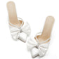 Womens Bow Heels Mules Pointed Closed Toe Sandals Rhinestone Satin Backless Wedding Shoes