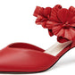 Women's low-heeled open-toe dress shoes, comfortable closed-toe flower-decorated flat-heeled ballroom pumps, suitable for formal occasions.