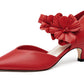 Women's low-heeled open-toe dress shoes, comfortable closed-toe flower-decorated flat-heeled ballroom pumps, suitable for formal occasions.
