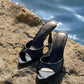 Womens Heeled Mules Pointed Peep Toe High Heels Slip On Backless Mule Sandals Dress Shoes