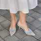 Womens High Heels Mules Bow Closed Pointed Toe Pumps Pleated Slip On Dress Shoes