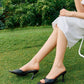Womens Heeled Mules Pointed Peep Toe High Heels Slip On Backless Mule Sandals Dress Shoes