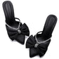 Womens Bow Heels Mules Pointed Closed Toe Sandals Rhinestone Satin Backless Wedding Shoes
